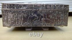 Antique Chinese Silver plated Exquisitely Detailed Tigers Cranes Box