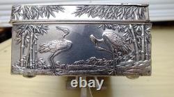 Antique Chinese Silver plated Exquisitely Detailed Tigers Cranes Box