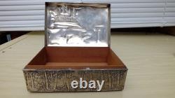 Antique Chinese Silver plated Exquisitely Detailed Tigers Cranes Box