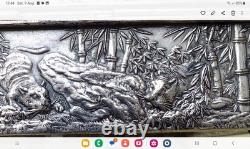 Antique Chinese Silver plated Exquisitely Detailed Tigers Cranes Box