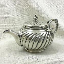 Antique Christofle Teapot Silver Plated Original French Art Nouveau Ribbed Swirl