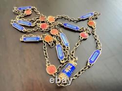 Antique Cloisonne Vermeil Silver Gilt Necklace Art Deco Barrel Clasp Signed