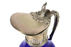 Antique Cobalt Blue French Ever withelaborate Silver Plated Handle and top