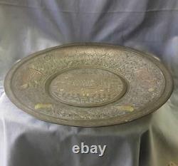 Antique Copper Plate Islamic Tray Silver Gold inlay Judaica Jewish art 3.7kg