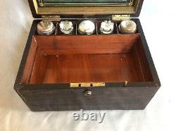 Antique Coromandel Vanity & Jewellery Case Brass Strung, Silver & Plate Interior