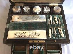 Antique Coromandel Vanity & Jewellery Case Brass Strung, Silver & Plate Interior