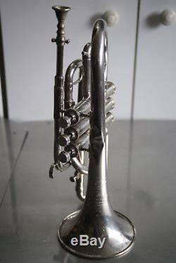 Antique Couesnon Trumpet Cornet + Original Case Brass Silver Plated 1900s Paris