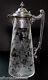Antique Cut Engraved Floral Early Glass Pitcher Silver Plate Gorgeous