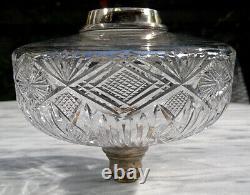 Antique Cut Glass/Crystal Oil Lamp Font Silver Plated Duplex Collar & Undermount