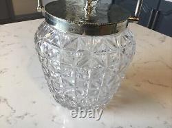 Antique Cut Glass & Silver Plated Biscuit Barrel / Ice Bucket, Circa 1910