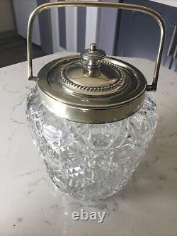 Antique Cut Glass & Silver Plated Biscuit Barrel / Ice Bucket, Circa 1910