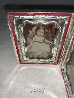 Antique DAGUERREOTYPE The Garden Fountain Silver Plate Children Pictures RARE