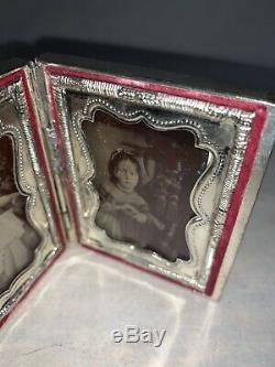 Antique DAGUERREOTYPE The Garden Fountain Silver Plate Children Pictures RARE