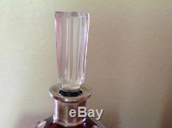 Antique Decanterbohemian Ruby Crystal Cut To Clear With Silver Plated Spout