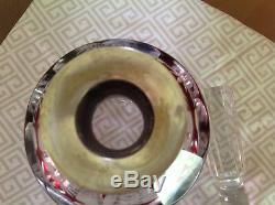 Antique Decanterbohemian Ruby Crystal Cut To Clear With Silver Plated Spout