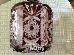 Antique Decanterbohemian Ruby Crystal Cut To Clear With Silver Plated Spout