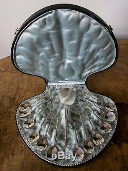 Antique Dutch Hallmarked Silver Dessert Spoons and Server in Original Shell Box