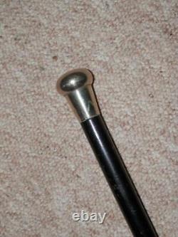 Antique Ebonized Walking Stick/Cane With Silver Plate Pommel Top 92cm