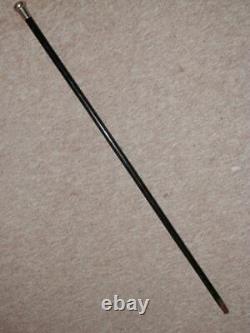 Antique Ebonized Walking Stick/Cane With Silver Plate Pommel Top 92cm