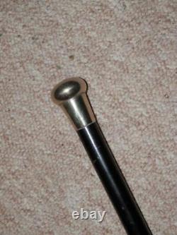 Antique Ebonized Walking Stick/Cane With Silver Plate Pommel Top 92cm