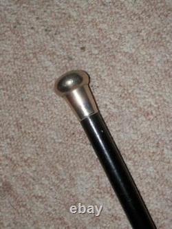 Antique Ebonized Walking Stick/Cane With Silver Plate Pommel Top 92cm