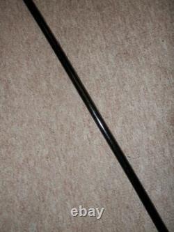 Antique Ebonized Walking Stick/Cane With Silver Plate Pommel Top 92cm