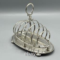 Antique Edwardian Silver Plate Toast Rack Bright Cut 6-Slice Crumb Tray Base