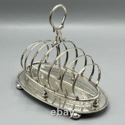 Antique Edwardian Silver Plate Toast Rack Bright Cut 6-Slice Crumb Tray Base
