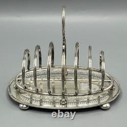 Antique Edwardian Silver Plate Toast Rack Bright Cut 6-Slice Crumb Tray Base