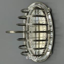 Antique Edwardian Silver Plate Toast Rack Bright Cut 6-Slice Crumb Tray Base