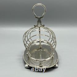 Antique Edwardian Silver Plate Toast Rack Bright Cut 6-Slice Crumb Tray Base