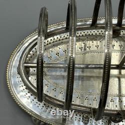 Antique Edwardian Silver Plate Toast Rack Bright Cut 6-Slice Crumb Tray Base