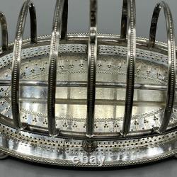 Antique Edwardian Silver Plate Toast Rack Bright Cut 6-Slice Crumb Tray Base