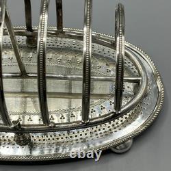 Antique Edwardian Silver Plate Toast Rack Bright Cut 6-Slice Crumb Tray Base
