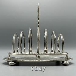 Antique Edwardian Silver Plate Toast Rack Bright Cut 6-Slice Crumb Tray Base