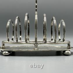 Antique Edwardian Silver Plate Toast Rack Bright Cut 6-Slice Crumb Tray Base