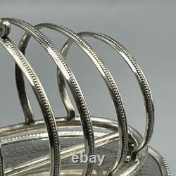 Antique Edwardian Silver Plate Toast Rack Bright Cut 6-Slice Crumb Tray Base