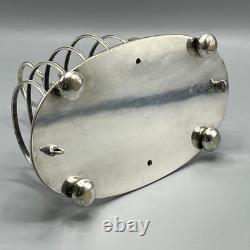 Antique Edwardian Silver Plate Toast Rack Bright Cut 6-Slice Crumb Tray Base