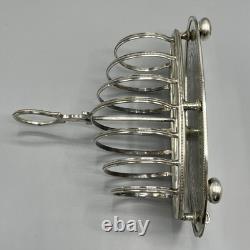 Antique Edwardian Silver Plate Toast Rack Bright Cut 6-Slice Crumb Tray Base