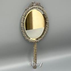 Antique Edwardian Silver Plated Reed & Ribbon Hand Mirror Bow Crest Ribbed c1900