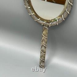 Antique Edwardian Silver Plated Reed & Ribbon Hand Mirror Bow Crest Ribbed c1900