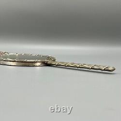 Antique Edwardian Silver Plated Reed & Ribbon Hand Mirror Bow Crest Ribbed c1900