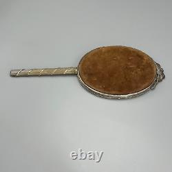 Antique Edwardian Silver Plated Reed & Ribbon Hand Mirror Bow Crest Ribbed c1900