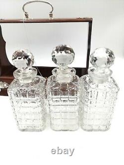 Antique Edwardian Tantalus With 3 Glass Decanter With Silver Plate Mounts