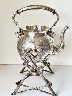Antique Edwardian Walker Hall Silver Plated Spirit Kettle On Stand C 1905