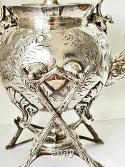 Antique Edwardian Walker Hall Silver Plated Spirit Kettle On Stand C 1905