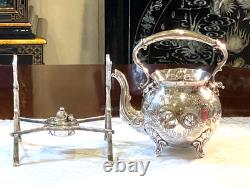 Antique Edwardian Walker Hall Silver Plated Spirit Kettle On Stand C 1905