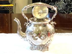 Antique Edwardian Walker Hall Silver Plated Spirit Kettle On Stand C 1905