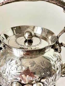 Antique Edwardian Walker Hall Silver Plated Spirit Kettle On Stand C 1905
