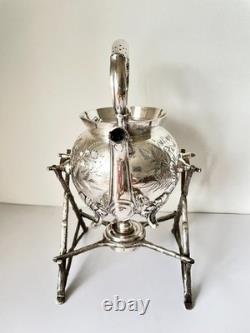 Antique Edwardian Walker Hall Silver Plated Spirit Kettle On Stand C 1905